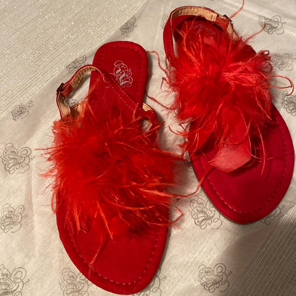 Red color sandals with feathers size 7 1/2 #037